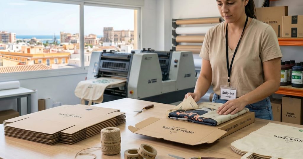 Mujer preparando un paquete